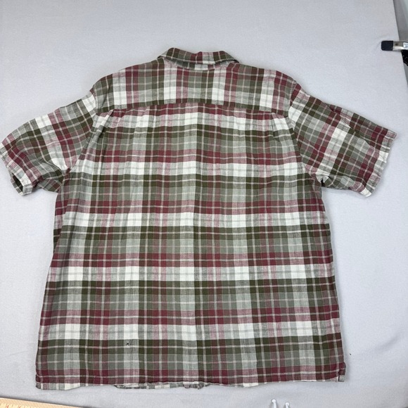 Eddie Bauer Mens Tall XL Linen Green Plaid Short Sleeve Button Down Shirt Vtg - Picture 2 of 6